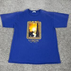 VINTAGE Luxor Las Vegas Shirt Mens Large Blue Yellow Hotel 90s Short Sleeve